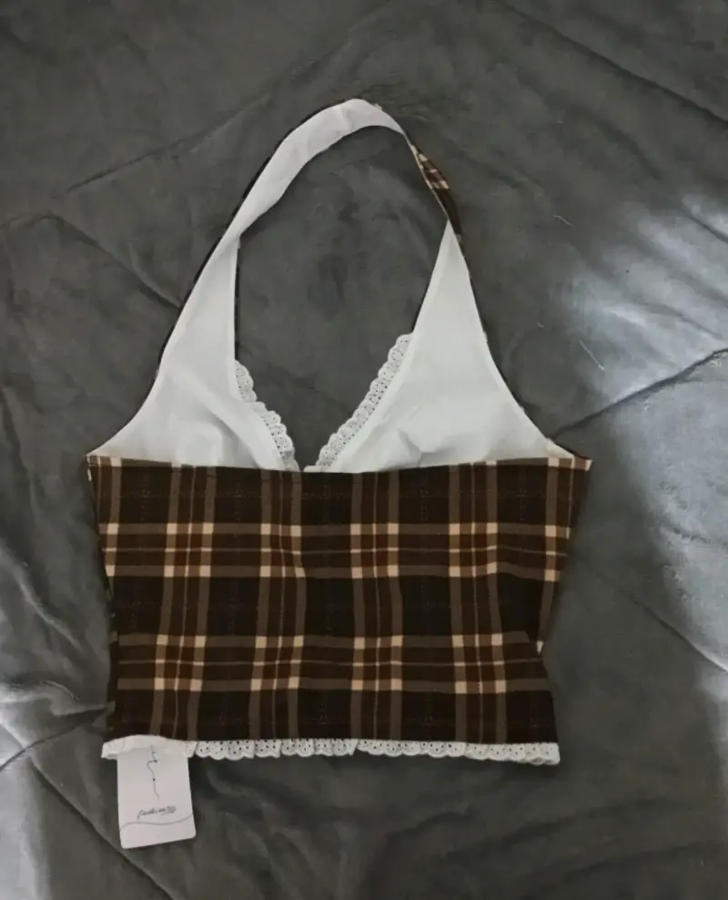 Top halter a cuadros con botones - 2