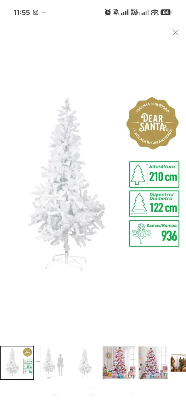 Árbol de Navidad blanco 210 cm Dear Santa