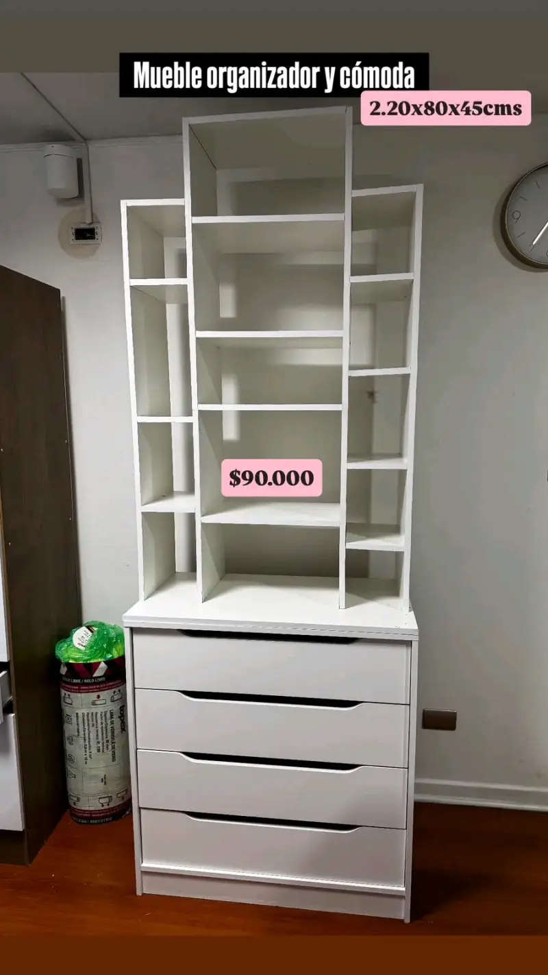 Mueble organizador y cómoda blanca