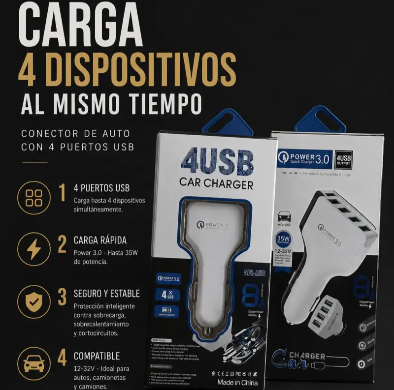 Cargador de auto para 4 USBs fast charge - 1