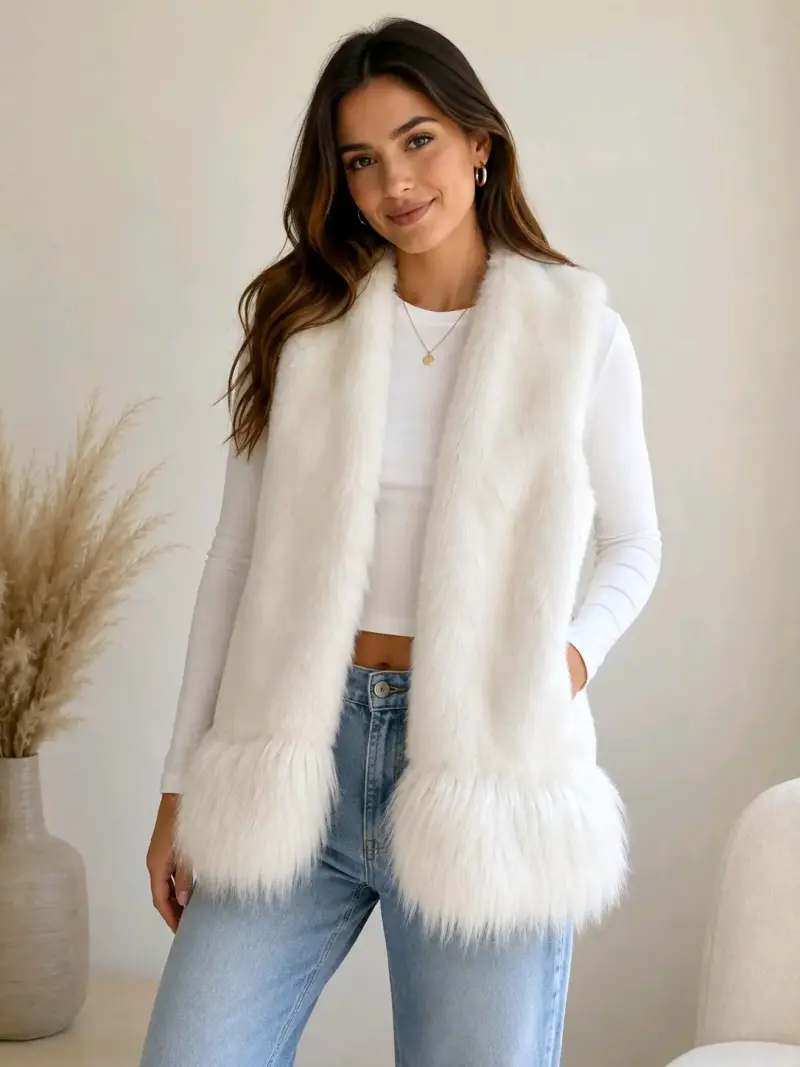 Chaleco de piel sintética blanco elegante