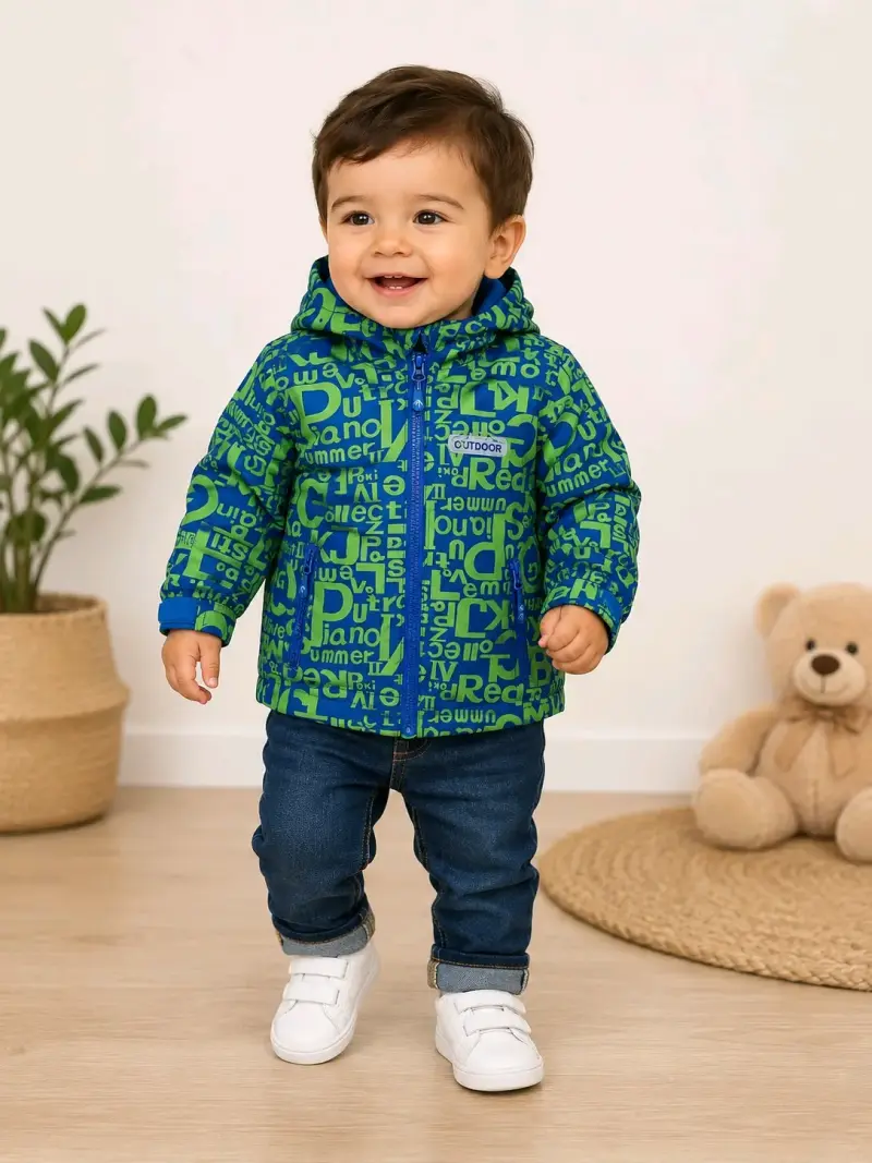 Chaqueta infantil con capucha verde y azul - 1