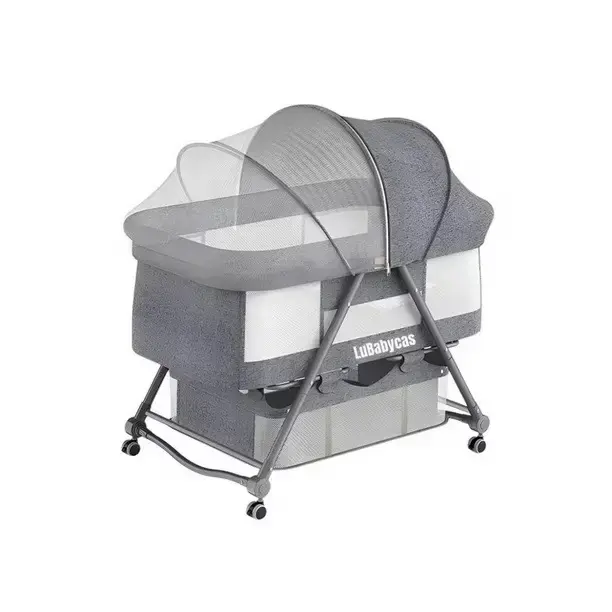 Cuna colecho LuBabycas gris con mosquitero - 1