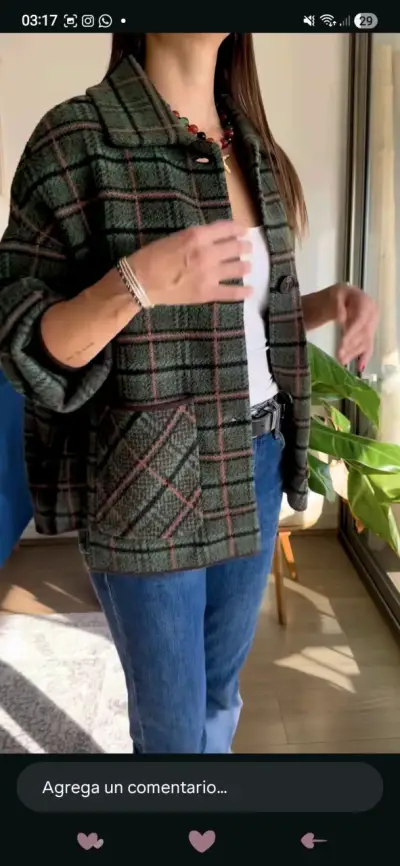 Abrigo de cuadros verde estilo casual - miniatura 5