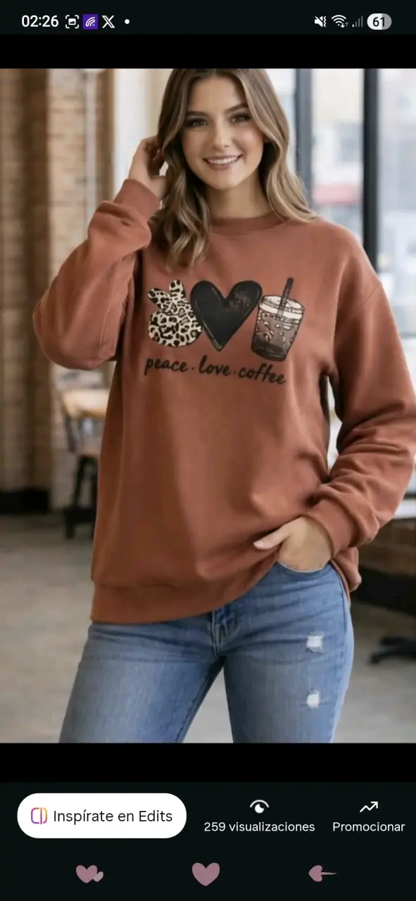 Polerón beige con estampado 'Peace Love Coffee' - 2
