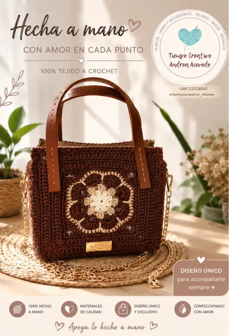 Bolso tejido a crochet hecho a mano - 1