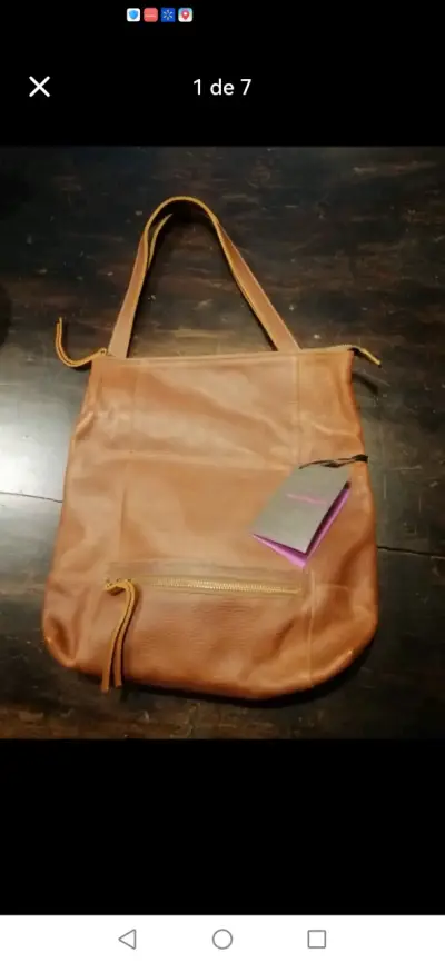 Bolso de cuero marrón con cierre - miniatura 1