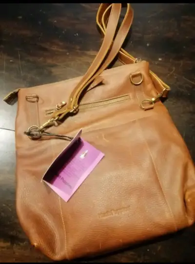 Bolso de cuero marrón con cierre - miniatura 3