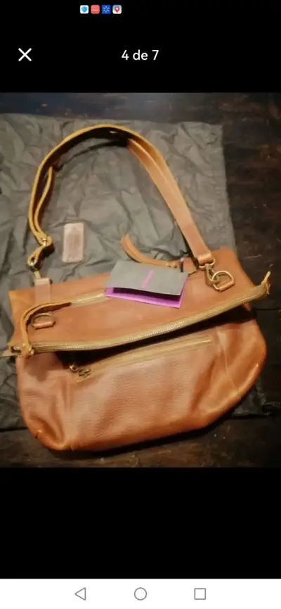 Bolso de cuero marrón con cierre - miniatura 4