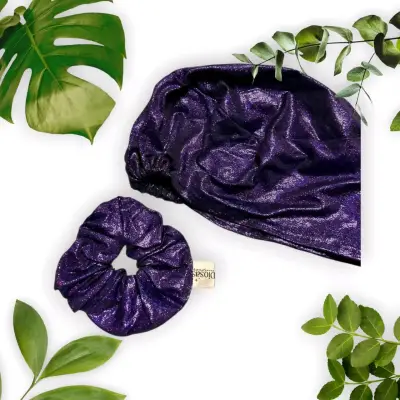 Gorro de satén morado con scrunchie - miniatura 1