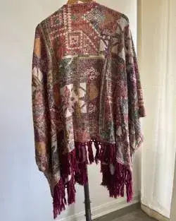 Poncho bohemio con flecos multicolor umbrale - miniatura 1