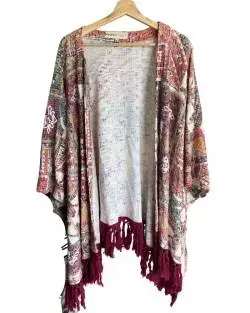 Poncho bohemio con flecos multicolor umbrale - 3