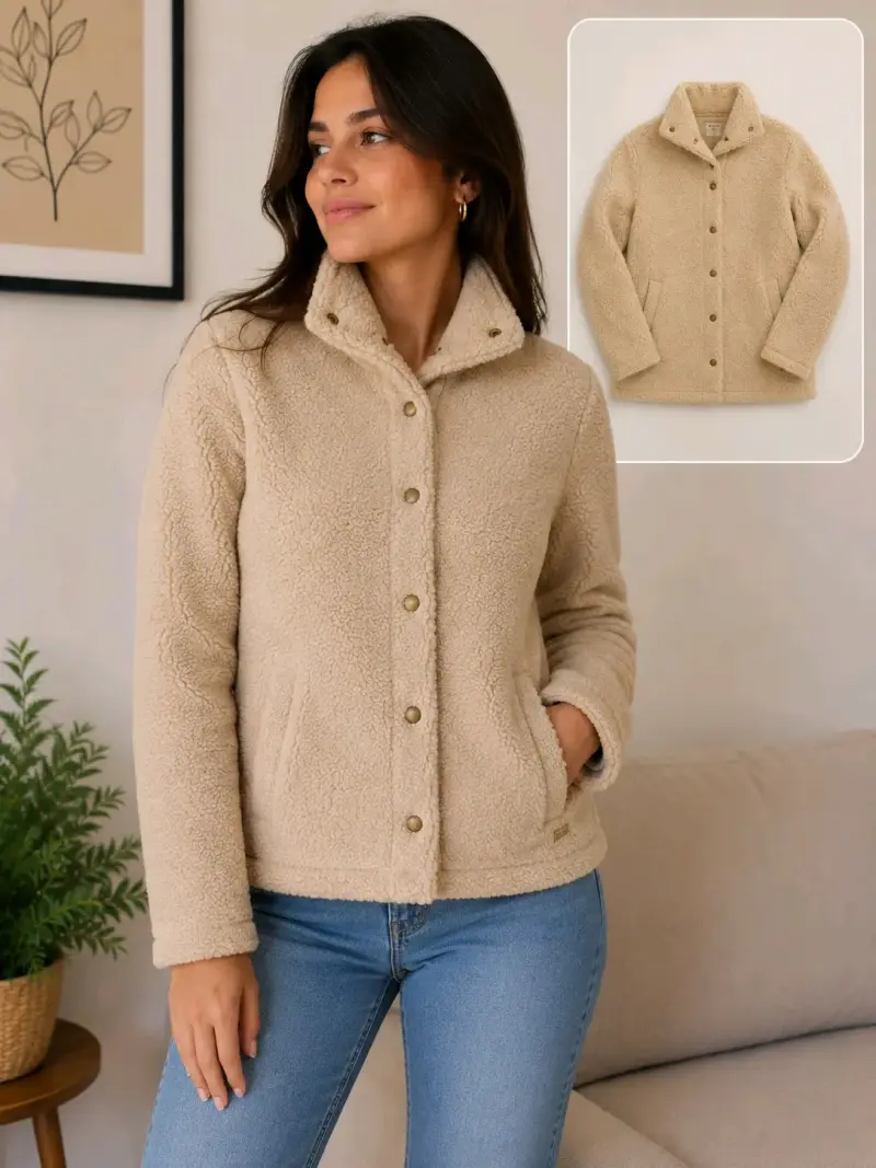 Chaqueta tipo peludito beige para mujer - 1