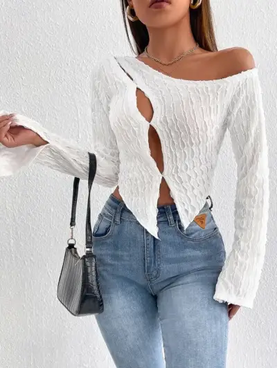 Blusa blanca de manga larga - miniatura 5