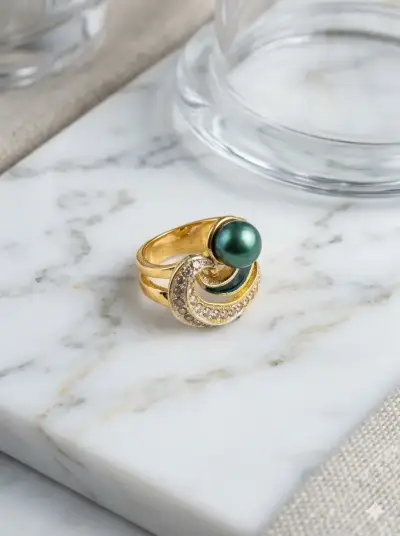Anillo de Cóctel "Gota de PavoReal" en Baño de oro - miniatura 1