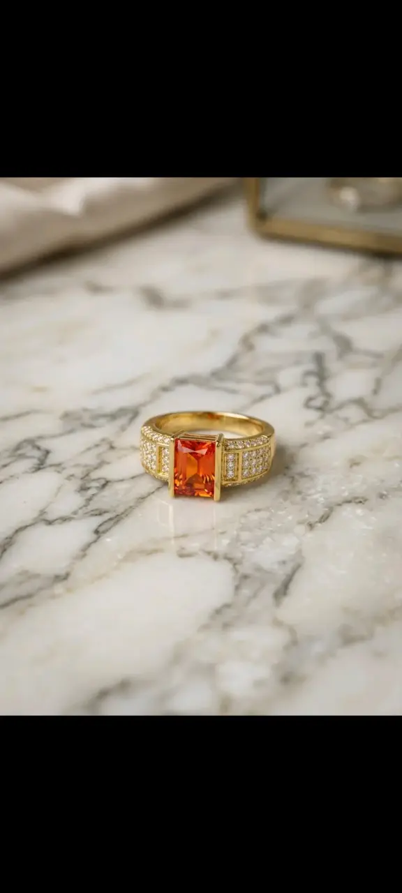 Anillo Sello Signet con Zafiro Naranja