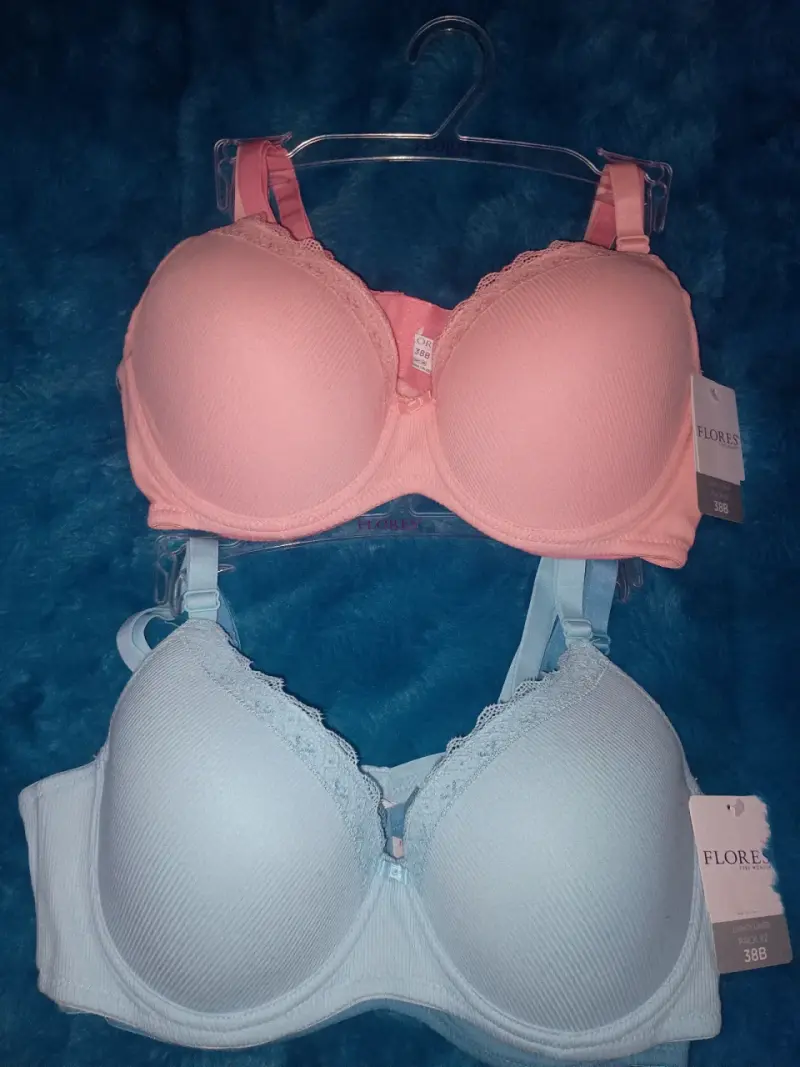 Set de sostenes Flores 38B en rosa y celeste - 1