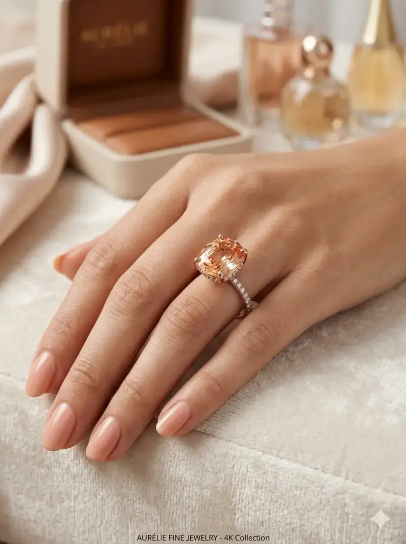 Anillo de Oro Rosa Elegance con Gema Ovalada Champ - 2