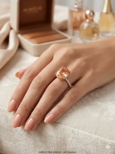Anillo de Oro Rosa Elegance con Gema Ovalada Champ - miniatura 2
