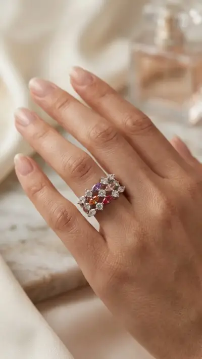 Anillo Cintillo de Plata 925 con Mosaico de Gemas - miniatura 2