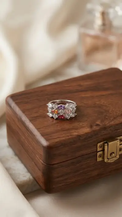 Anillo Cintillo de Plata 925 con Mosaico de Gemas - miniatura 3