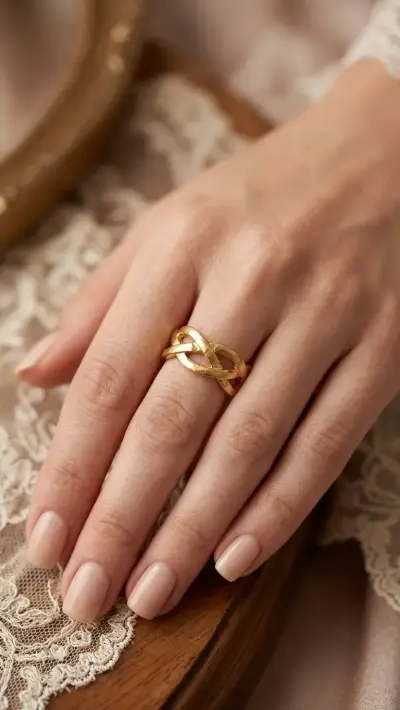Anillo Trenzado Infinito Dorado - Banda Ancha - miniatura 1