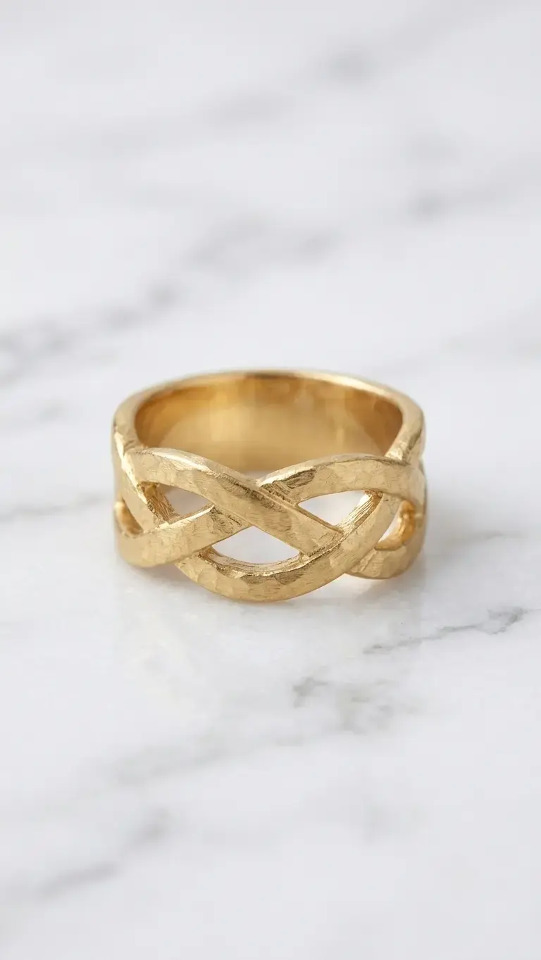 Anillo Trenzado Infinito Dorado - Banda Ancha - 2