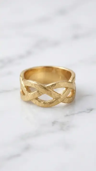 Anillo Trenzado Infinito Dorado - Banda Ancha - miniatura 2