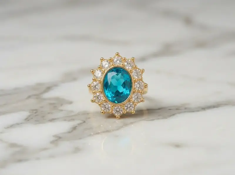 Anillo Maximilista con Cristal Ovalado y Halo de S - 1