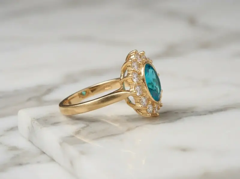 Anillo Maximilista con Cristal Ovalado y Halo de S - 3