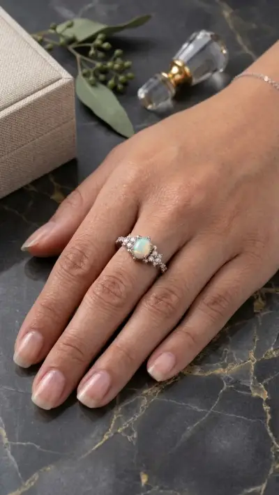Anillo Vintage de Ópalo Blanco y Halo de Cristales - miniatura 2