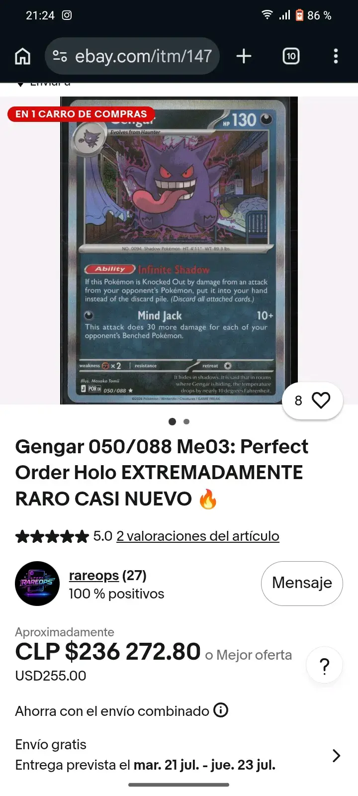 Carta Pokémon Gengar 050/088 Holo Rara - 1