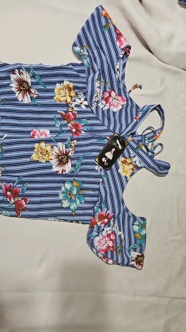 Blusa floral de rayas azul para mujer - 2