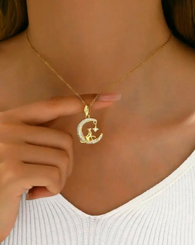 Collar de luna y estrella en oro 18k - 1