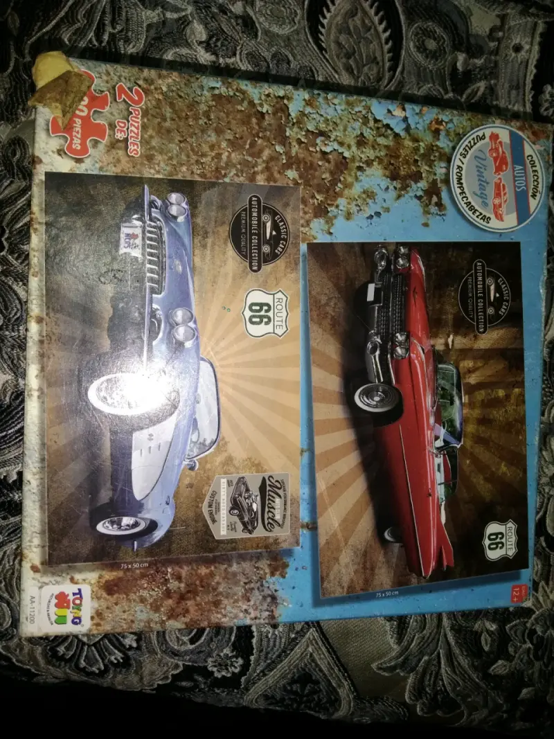 Set de 2 puzzles Route 66 autos clásicos - 1