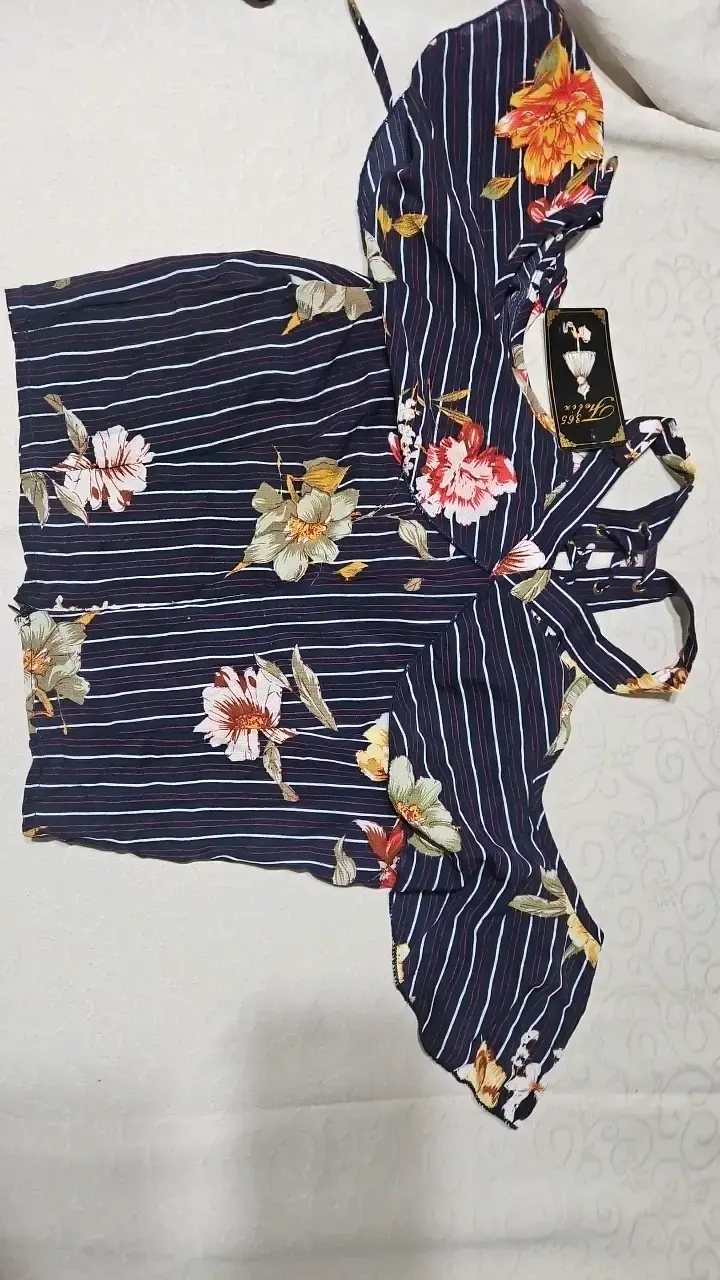 Top floral con rayas azul marino - 2