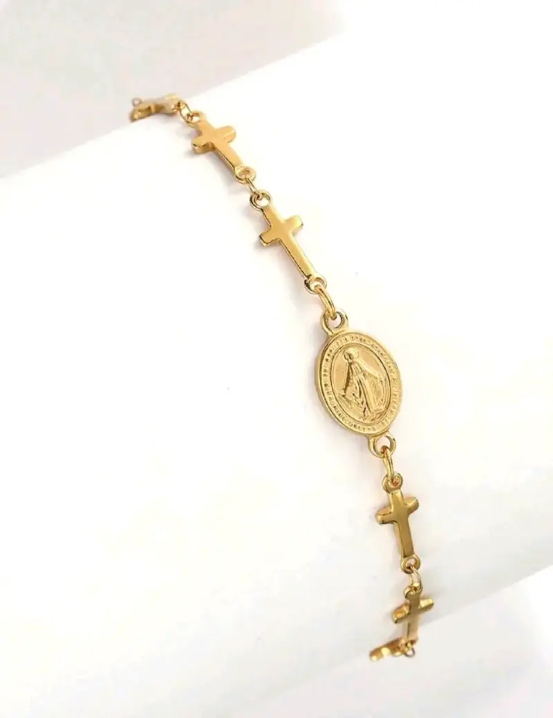 Pulsera de oro 18k con medalla y cruz - 2