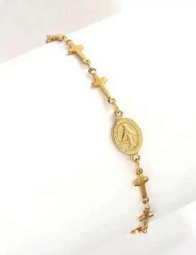 Pulsera de oro 18k con medalla y cruz - miniatura 2