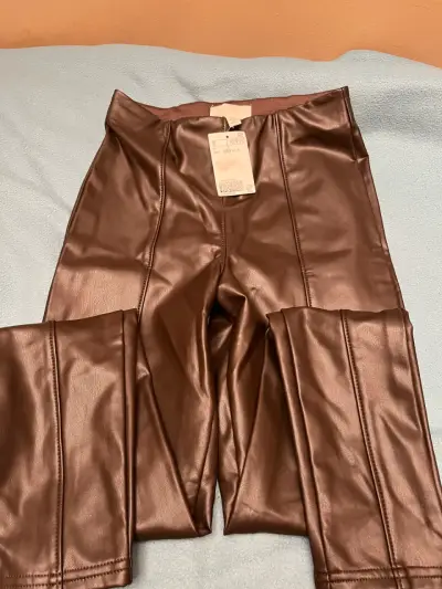 Leggings de ecocuero marrón para mujer talla XS - miniatura 3