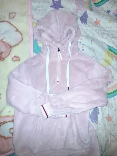 Polerón de felpa rosado con capucha de niña - miniatura 1