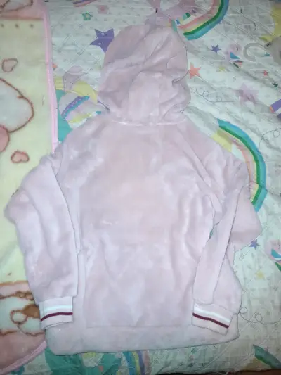 Polerón de felpa rosado con capucha de niña - miniatura 5