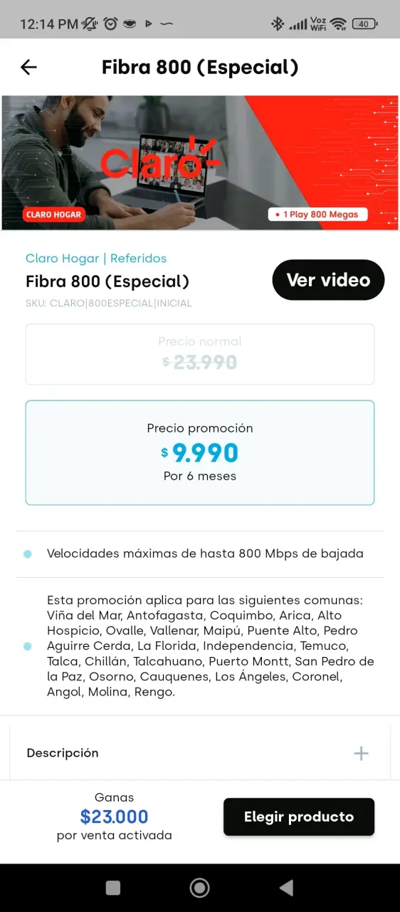Plan de Internet Fibra 800 Mbps Claro