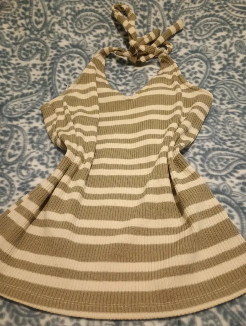 Top halter rayado beige y blanco - 1