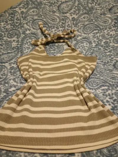 Top halter rayado beige y blanco - miniatura 2