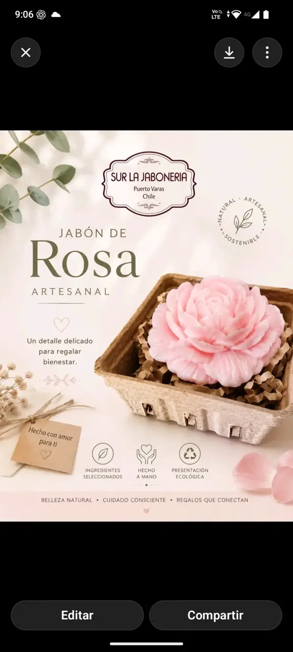 Jabón artesanal de rosa Sur La Jabonería