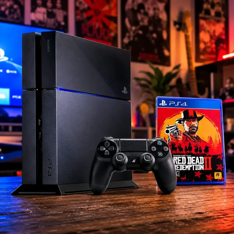 Consola PS4 con mando y juego Red Dead Redemption II