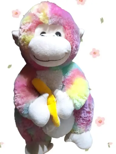 Peluche de mono arcoíris con plátano - miniatura 1