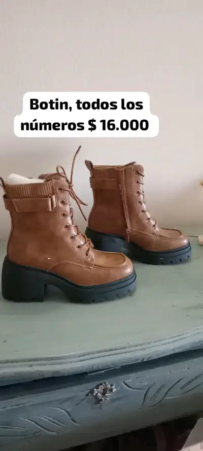Botines de cuero marrón con plataforma - miniatura 1