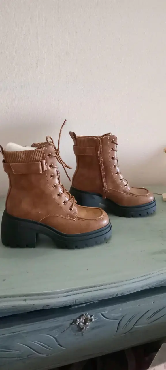Botines de cuero marrón con plataforma - 4