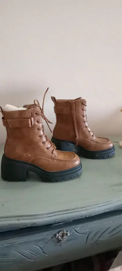 Botines de cuero marrón con plataforma - miniatura 4